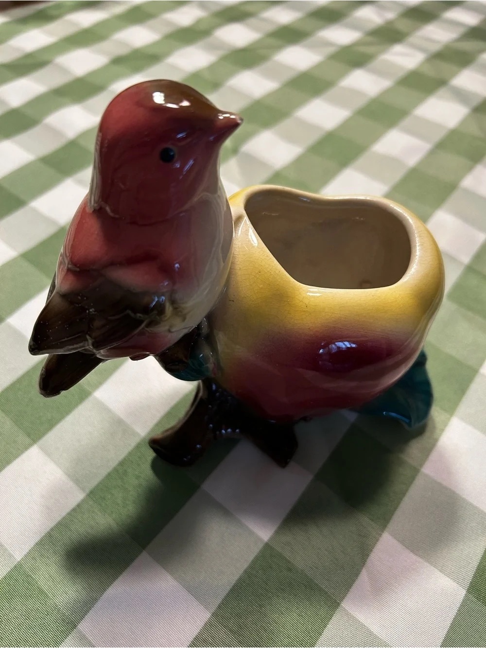 Hand-Painted Multicolor Ceramic Bird Planter - Pink & Yellow